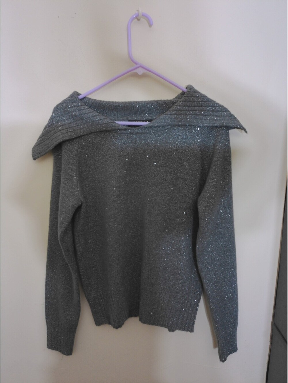 Joseph A Sweater Womens Gray Metallic Y2K‎ Inspired Pullover Cowl Neck Size S